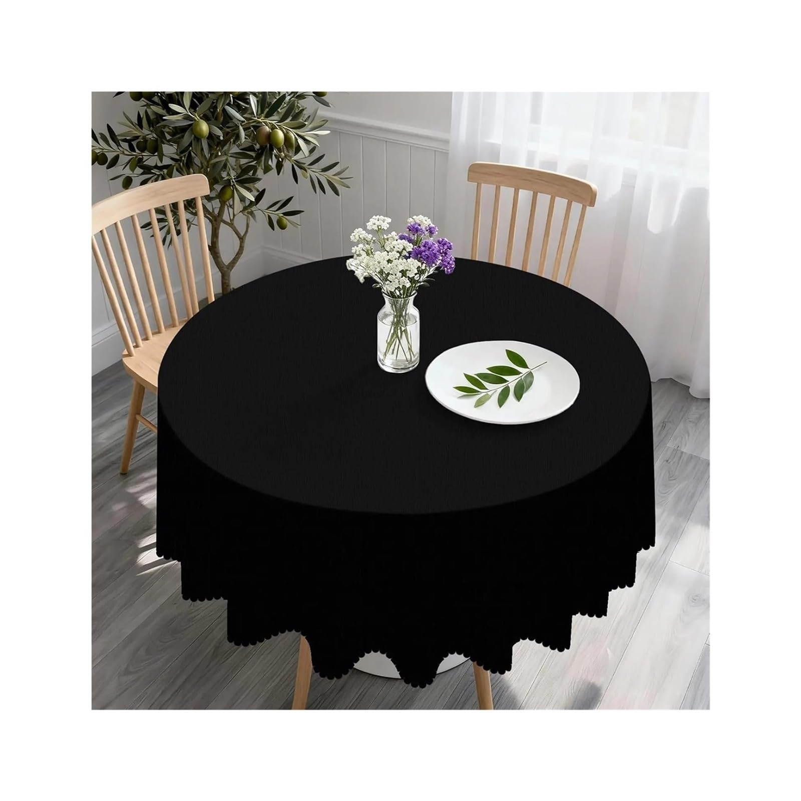 Nappe circulaire noire résistante lavable en machine pour table ronde de salle à manger