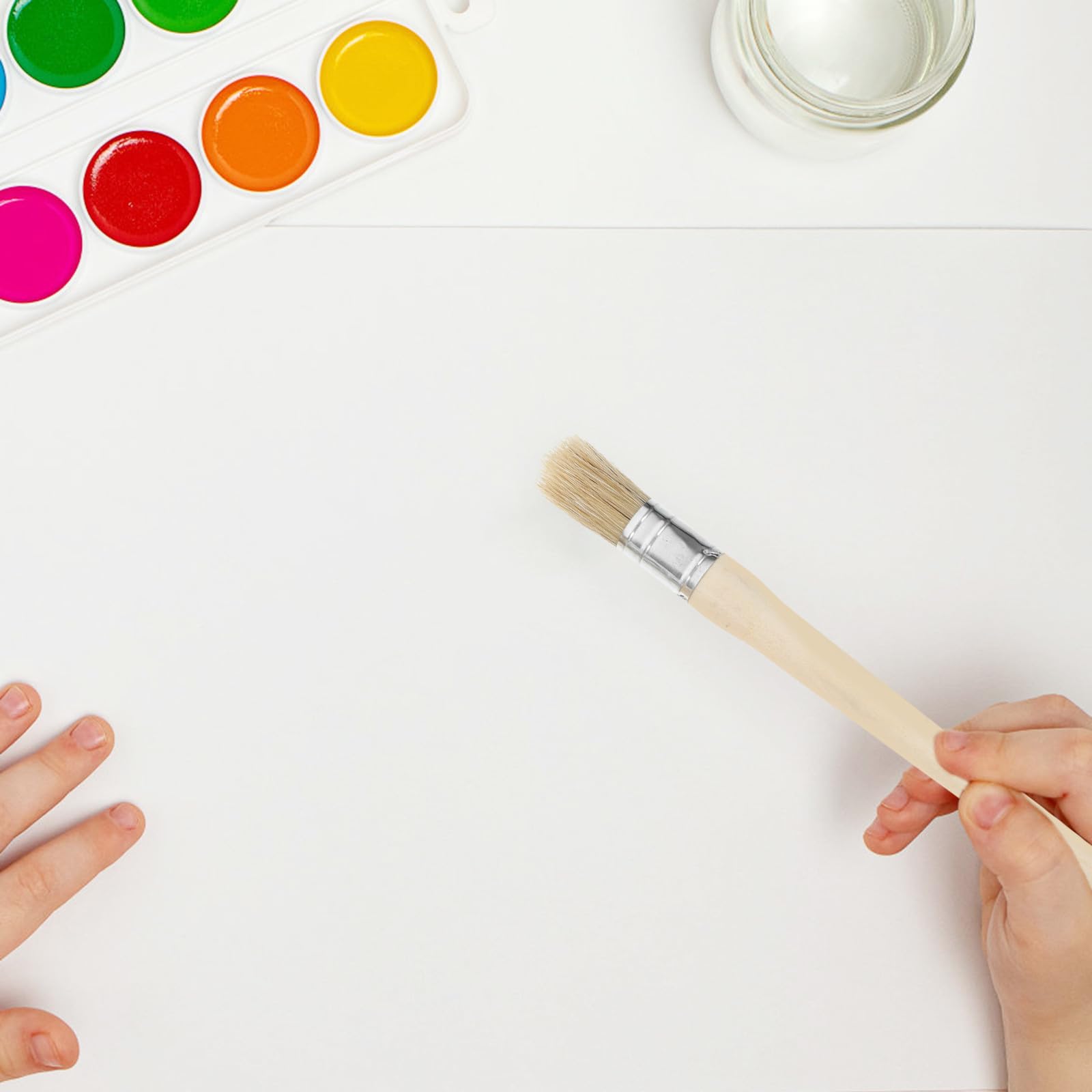 Set de 5 Pinceles Redondos para Pintar Mango Largo de Madera y Cerdas Naturales, Ideales para Proyectos Artísticos y Renovación del Hogar