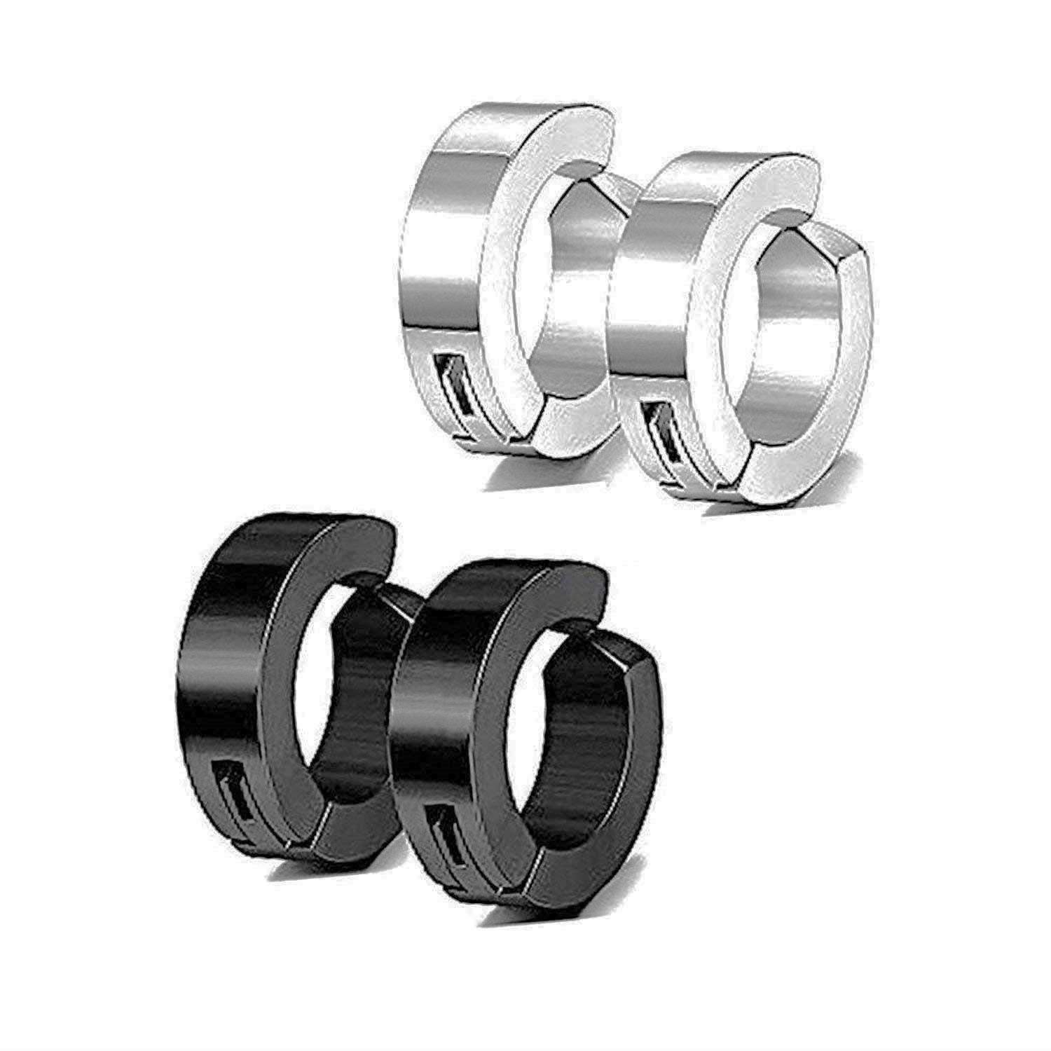 Jewellery Latest Stylish Non Piercing Black Combo Studs Silver Mens Earings/Earrings for Men/Boys/Boyfriend/BALI-M935-image-21