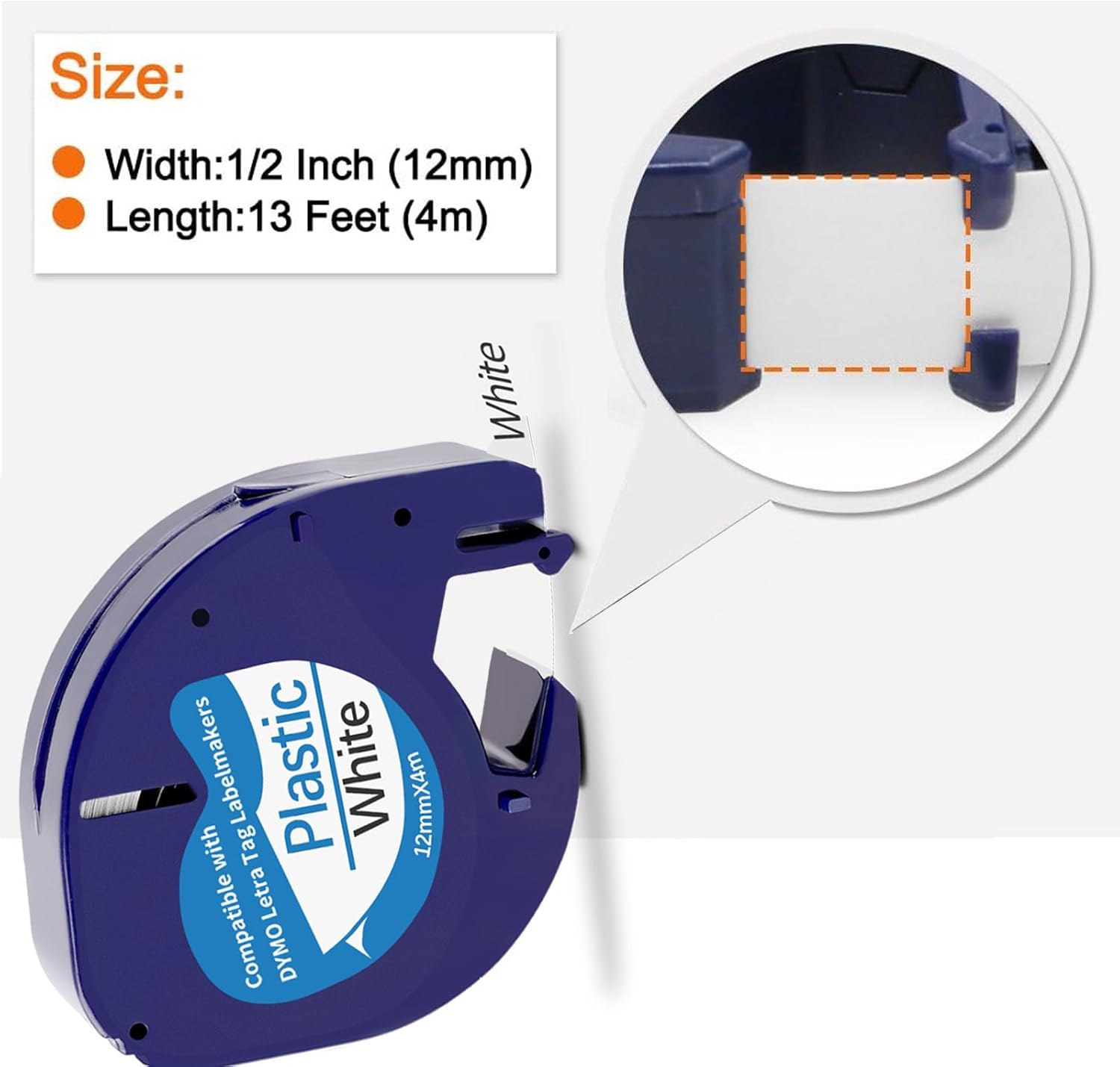 5 Pack Compatible with Dymo Letratag Refills 91201 91331 S0721660 Label Maker Tape White Plastic 12mm x 4m 1/2" x 13', Work with Dymo Letra Tag LT-100H LT-100T Plus 200B QX50 XR XM 2000 - Image 7