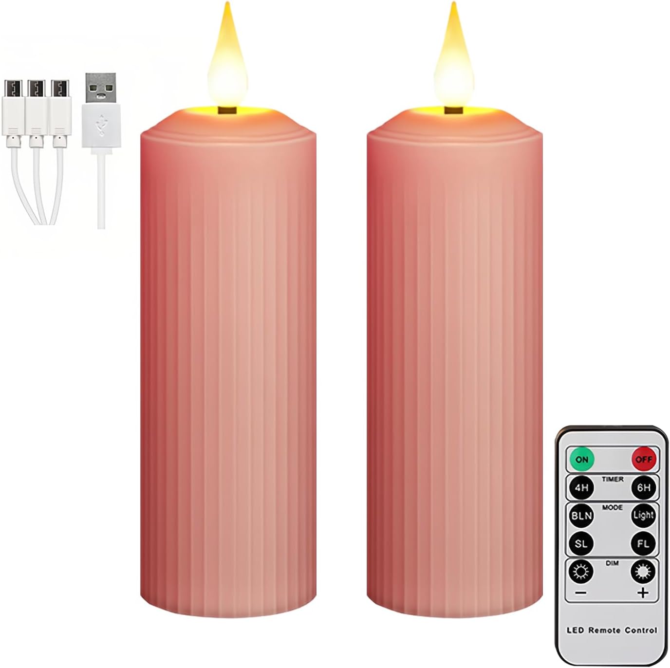 AVEKI Flickering Flameless Candles, Rechargeable Fake Candles with Remote Control and Timer, Waterproof Pillar Candle for Lantern Holiday Wedding Party Home Decor (Pink-2PCS)