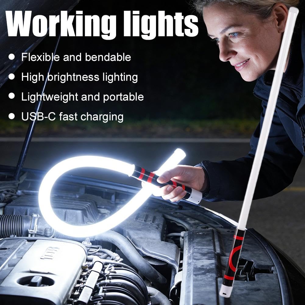auto repair led rechargeable flashlight ZANOID 1000LM Magnetic Work Light Solid red light indicates that it is charging 27 Inch Bendable LED Work