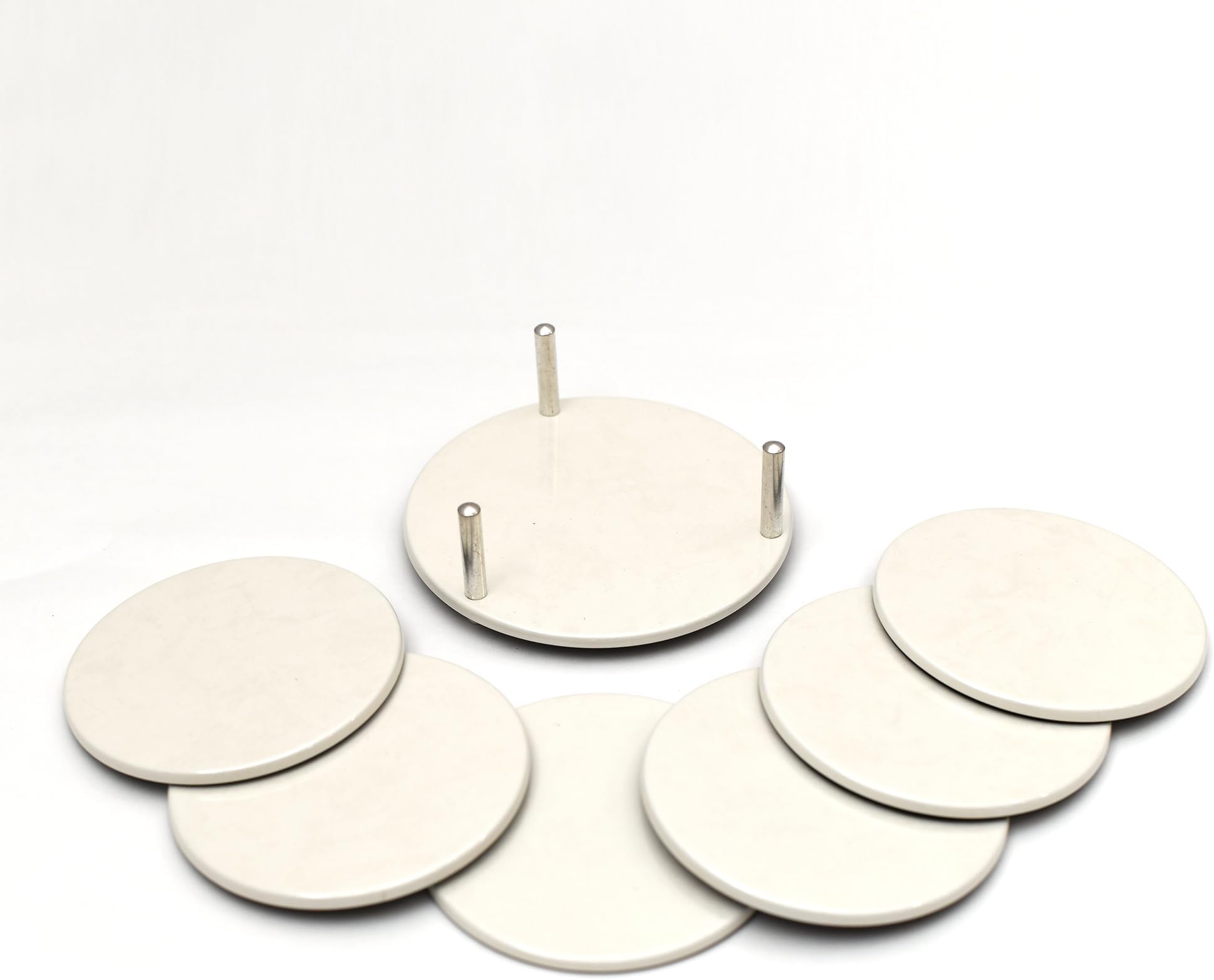 Coaster Stylish|Round Shape | Mild Steel | Coaster Set 6 and 1 Coaster Holder Fit for Tea Cups, Coffee Mugs and Glass (White)