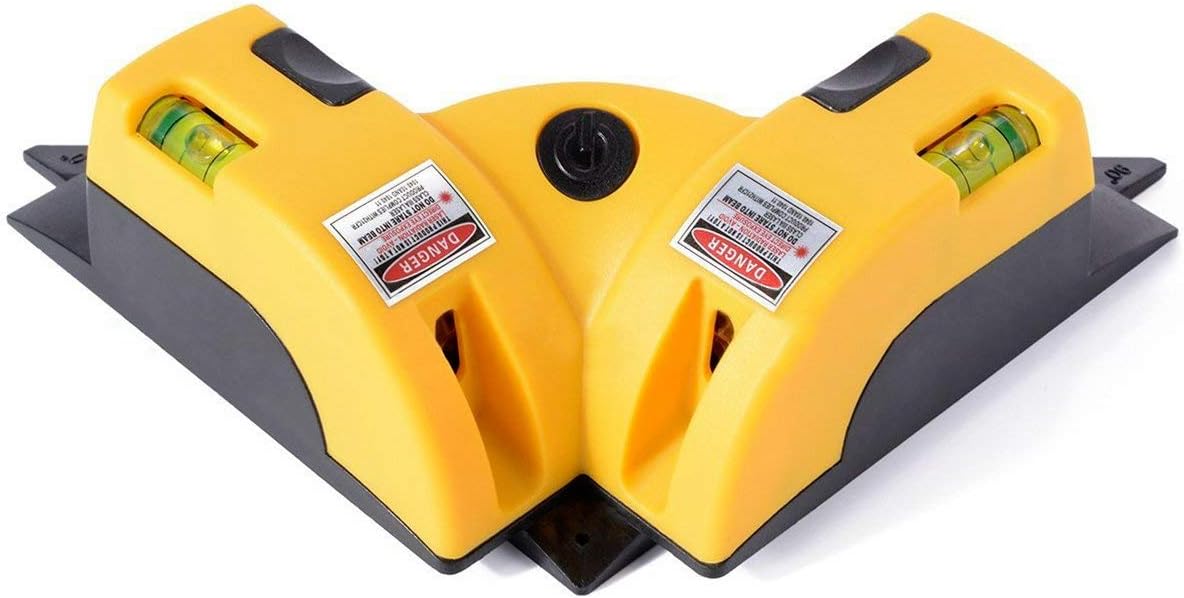 Right Angle 90 Degree Laser Level - Cross Line Tiling Leveling Laser Beam Measurement Tool with Horizontal & Vertical Line Projection and Two Suction Cups