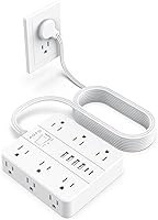 Vista 16 de Regleta de Enchufe Plano, AOFO Cable de Extensión de 5 Pies con 12 Tomacorrientes y 6 Puertos USB (4 USB-A, 2 USB-C), Protector contra