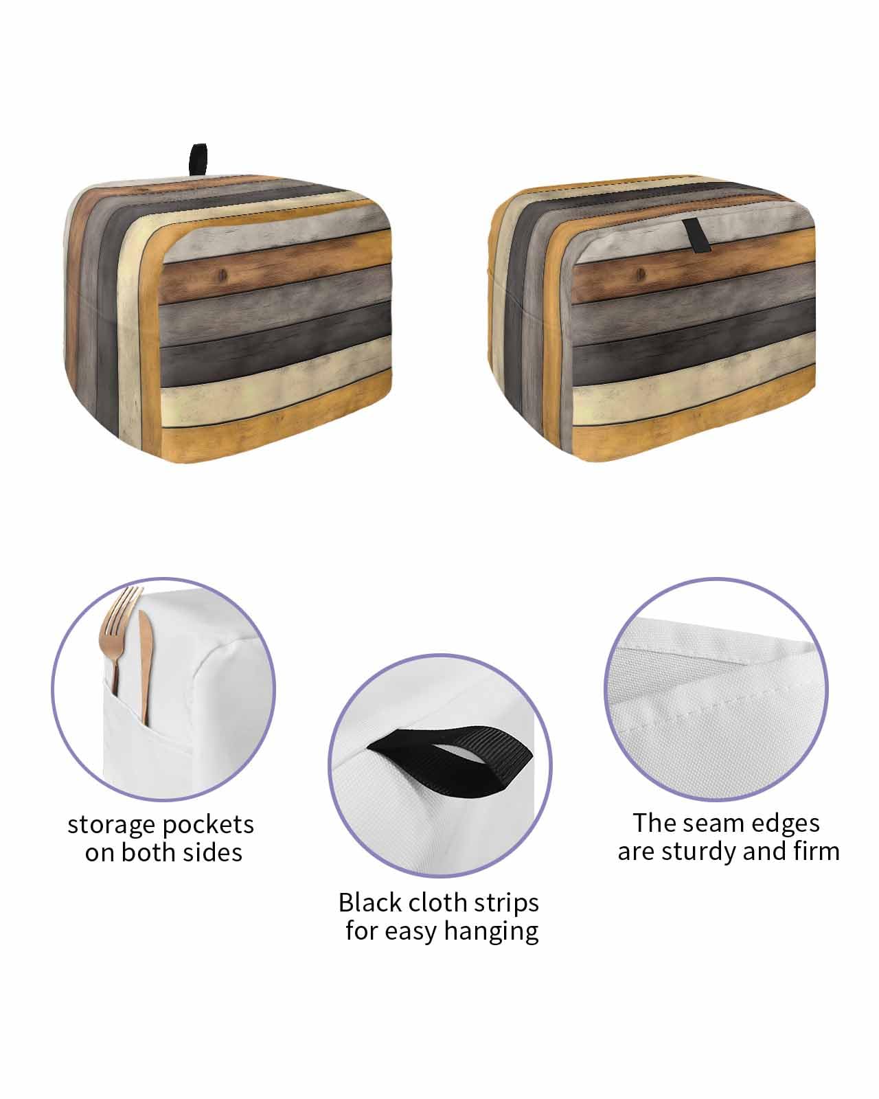 Farmhouse Grey Yellow Toaster Cover 4 Slice, Vintage Wood Country Dustproof Bread Machine Oven Cover with Storage Pockets, Fits Most Kitchen Toasters Protector