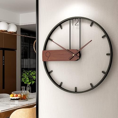 Yisiteone Large Wall Clock For Living Room Decor, Modern Walnut Dial Metal Frame Wall Decor Silent Non Ticking Clocks For Bedroom, Study, Office Decorations, Gift Idea, 23.6"'' #TOP1