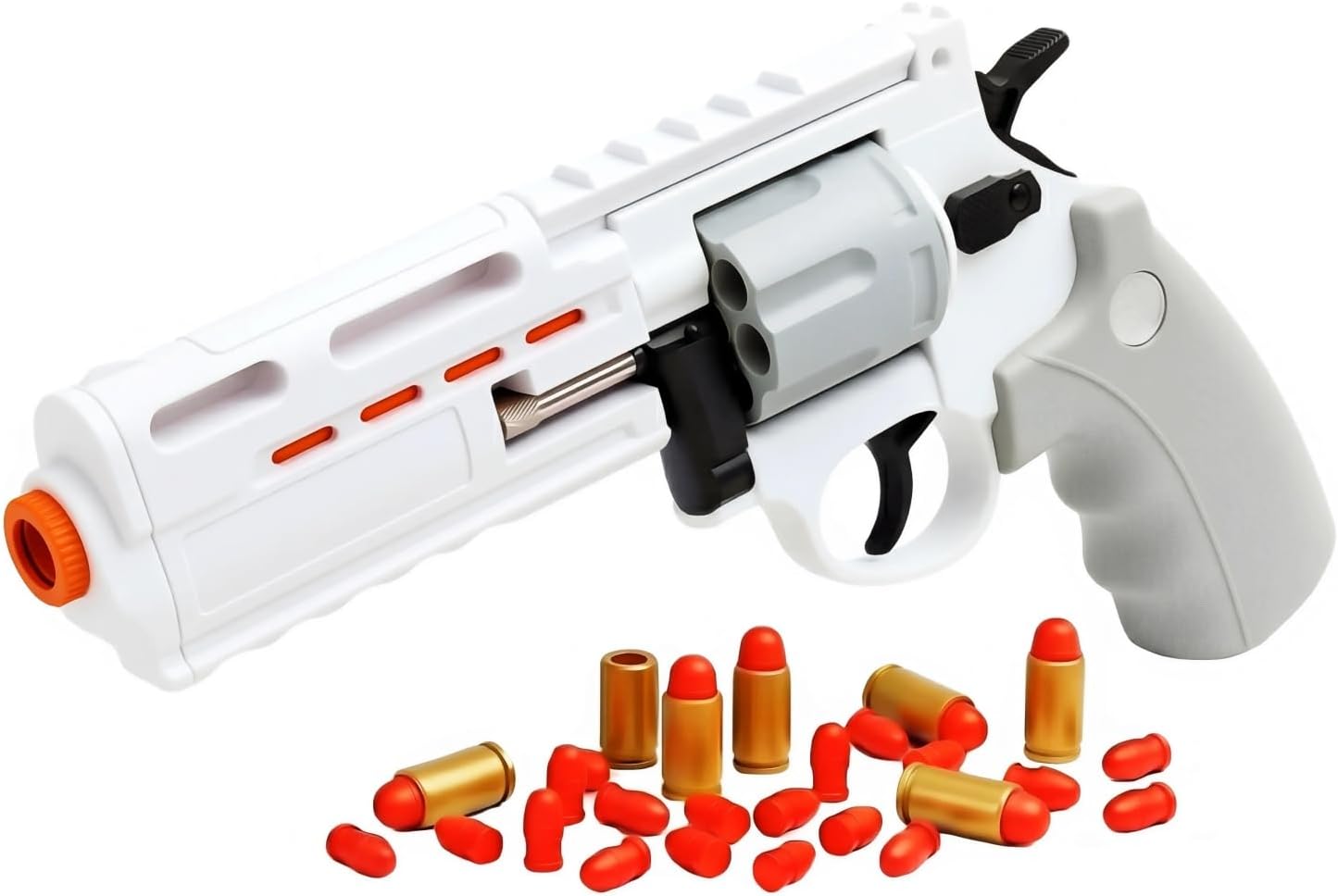 Revolver Toy Gun for 8+ Year Olds Kids - Auto-Rotating Cylinder with Steel Ejector Rod, 18 Shells & 100 Foam Bullets, 32 Feet Range, Safe Launching Blaster for Outdoor Indoor Games