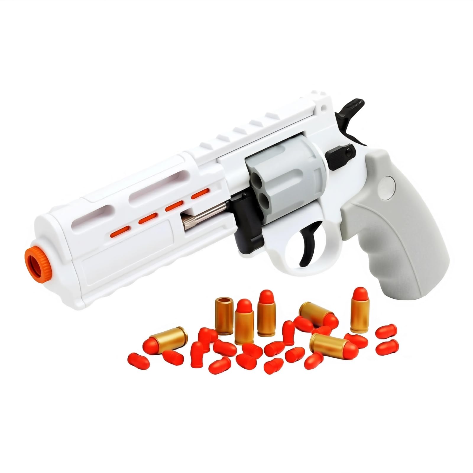 BSHSM Tactical Gray Revolver Toy Gun for 8+ Year Olds - Training Blaster with Steel Ejector Rod, 18 Shells & 100 Foam Bullets, 32FT Range,