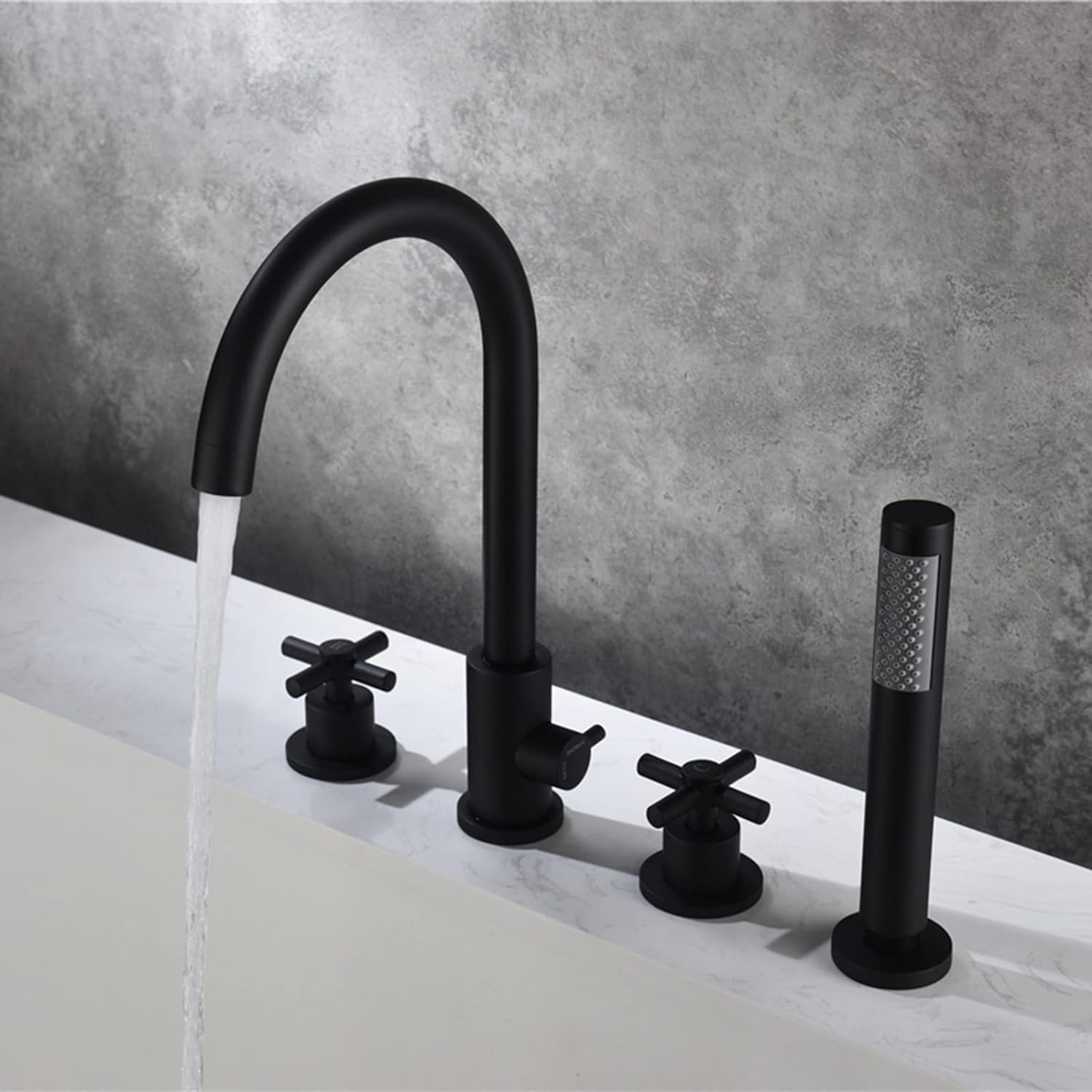 VECNUM Badewannenarmatur 4-Loch Wannenrandarmatur Wannenrand Badewanne Armatur Set, Gold