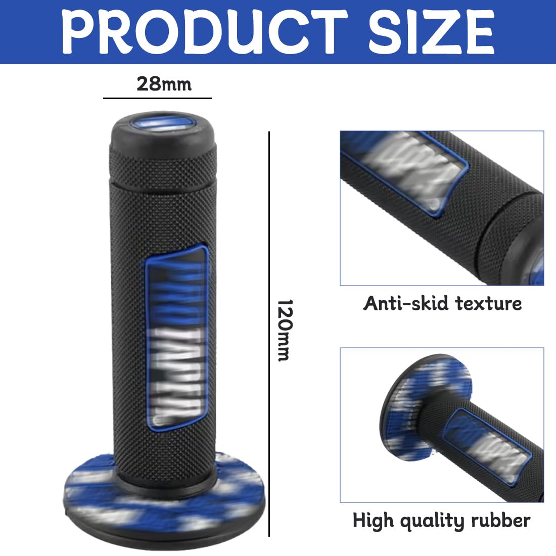 Manopole Moto, 1 Paio Nero-Blu 22/24Mm Per Manubrio 7/8", Gomma Antivibrante Per Dirt Bike E Pit Bike