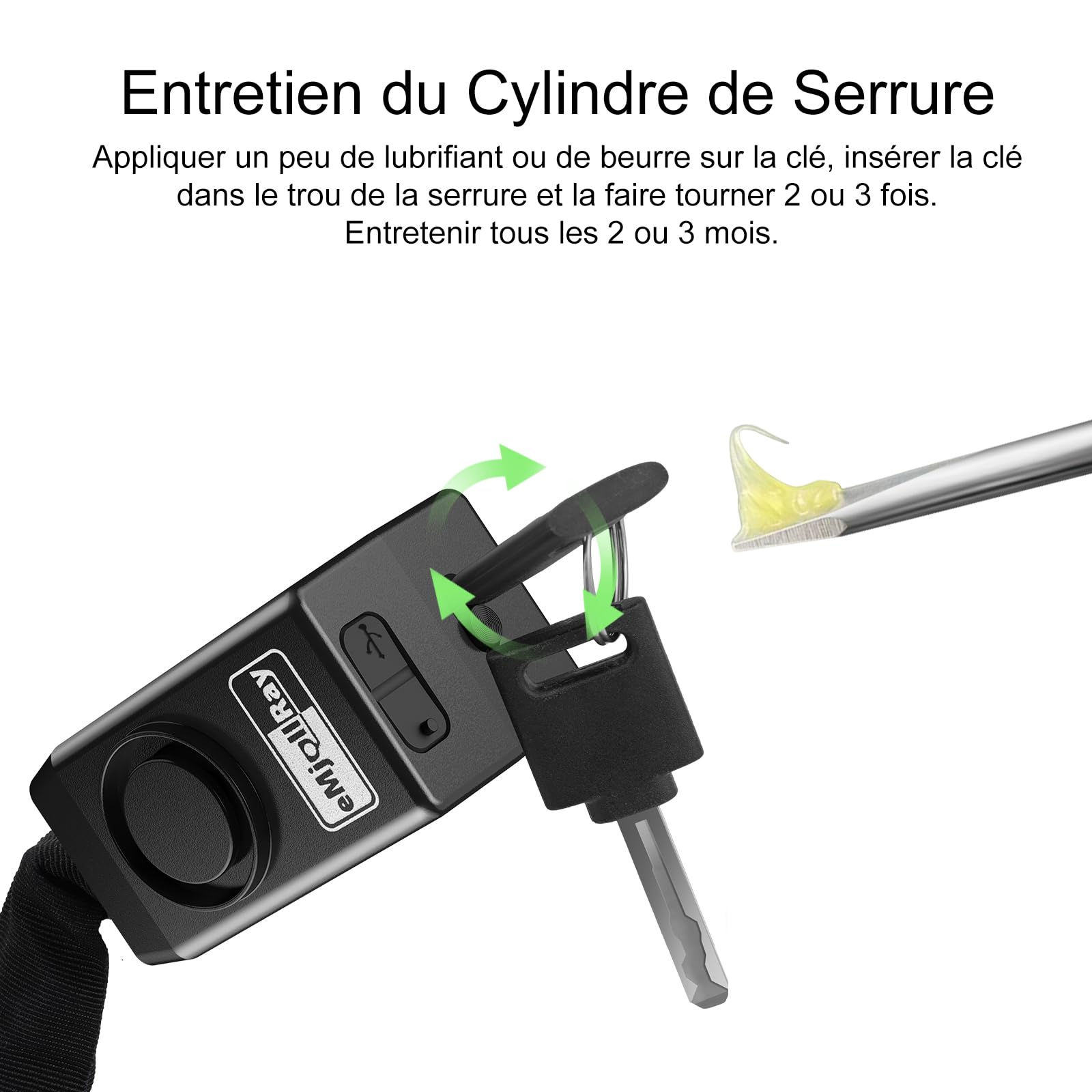 120CM Antivol Velo avec Alarme 110dB Antivol Alarme Vélo avec Télécommande 8MM Grossie USB C Rechargeable Chaine Antivol avec 3 Clés et Sac pour Vélo Electrique Trottinette Scooter Porte