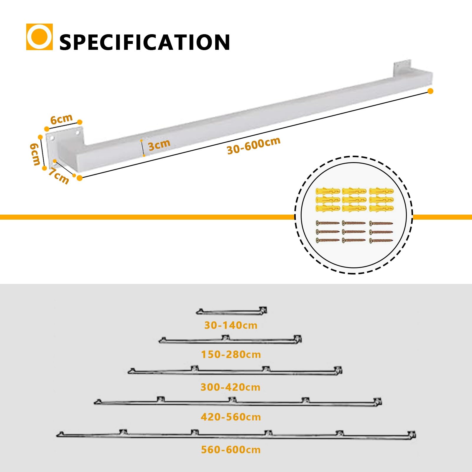 30–600 cm Handlauf für Treppen im Innen- und Außenbereich, Treppengeländer, Handläufe aus Schmiedeeisen, Sicherheitshaltegriff mit Wandhalterungen und Metallschrauben (weiß, 2,6 Fu