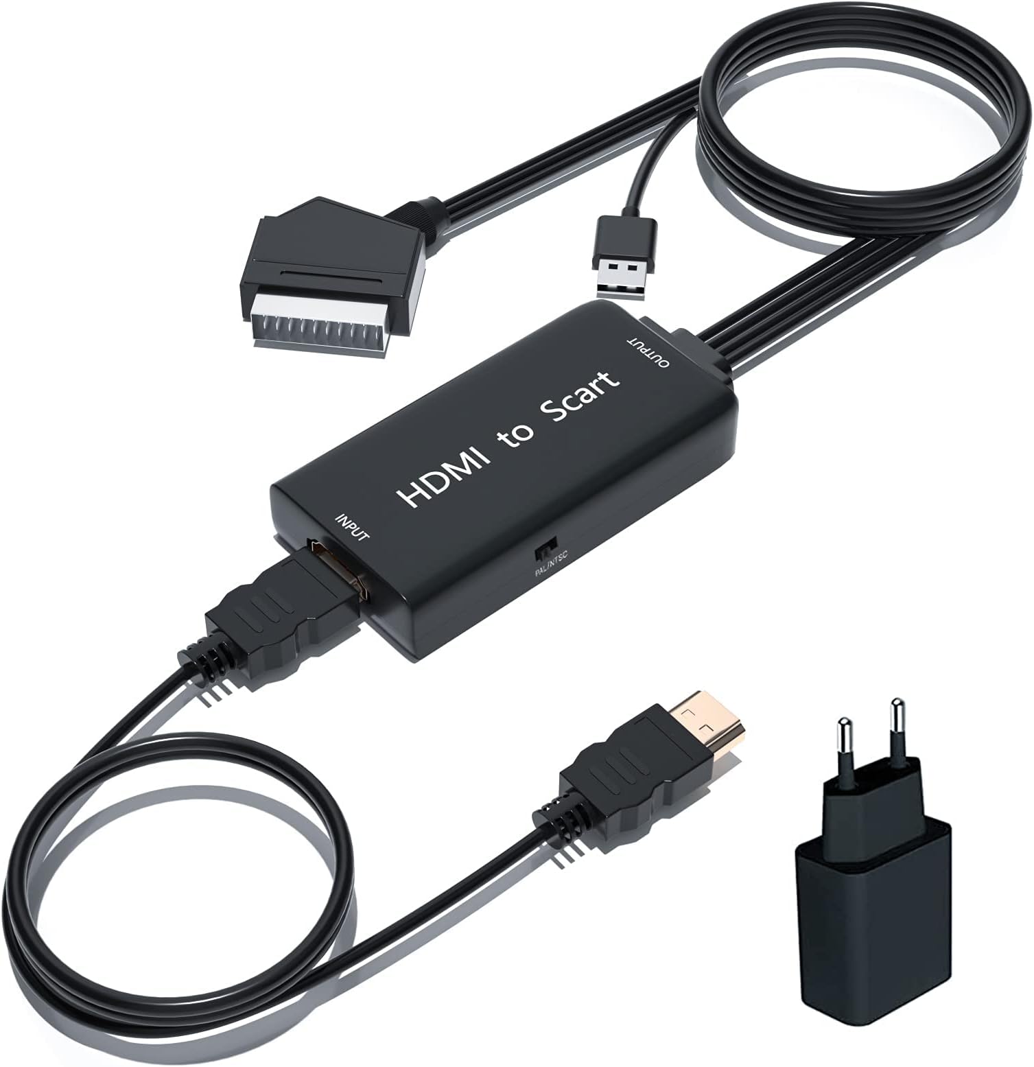 Kirolle Scart auf HDMI Konverter mit Scart und HDMI Kabel, Scart zu