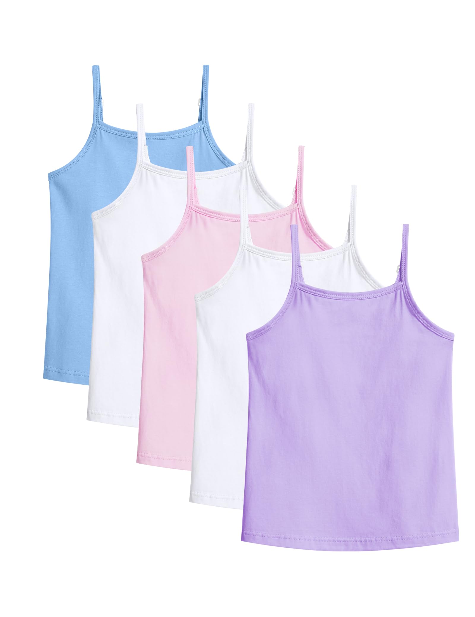 Auranso Girls Undershirts 5 Pack Toddler Camisole Cotton Adjustable Straps Sleeveless Cami Dance Tank Tops for Girls