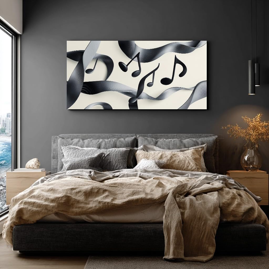 Generico Immagini su Tela Moderne Note Musicali Poster 50x100cm | per Soggiorno Grande Formato Quadri Nastri Astratti Quadro Tela Decorativa Vortici Eleganti Camera da Letto Stampe d'Arte