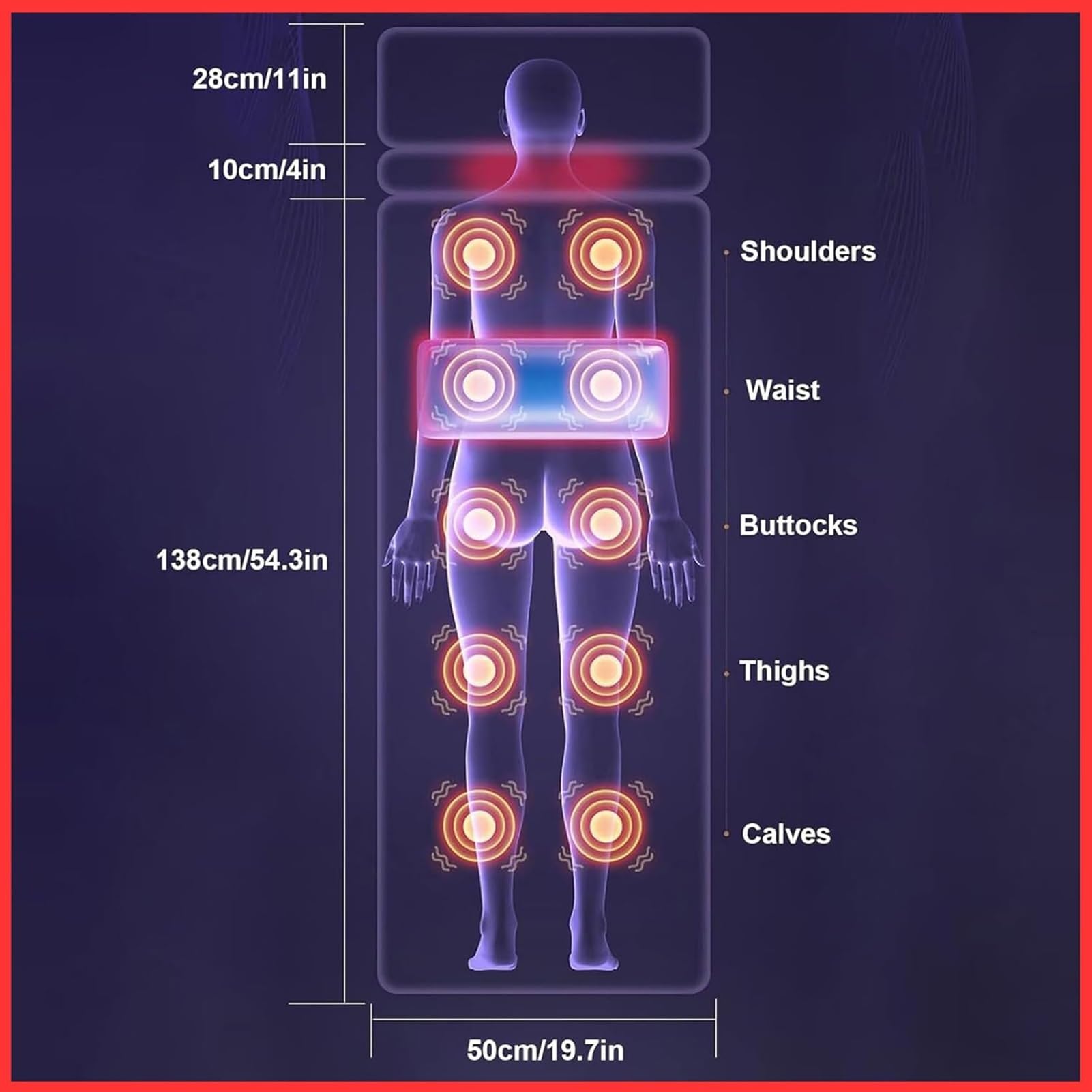 Colchoneta De Masaje Relajante De Cuerpo Completo Con Calor: 10 Nodos Vibratorios, Almohadas Ajustables Y Almohadillas Térmicas For Aliviar La Tensión Muscular(A)