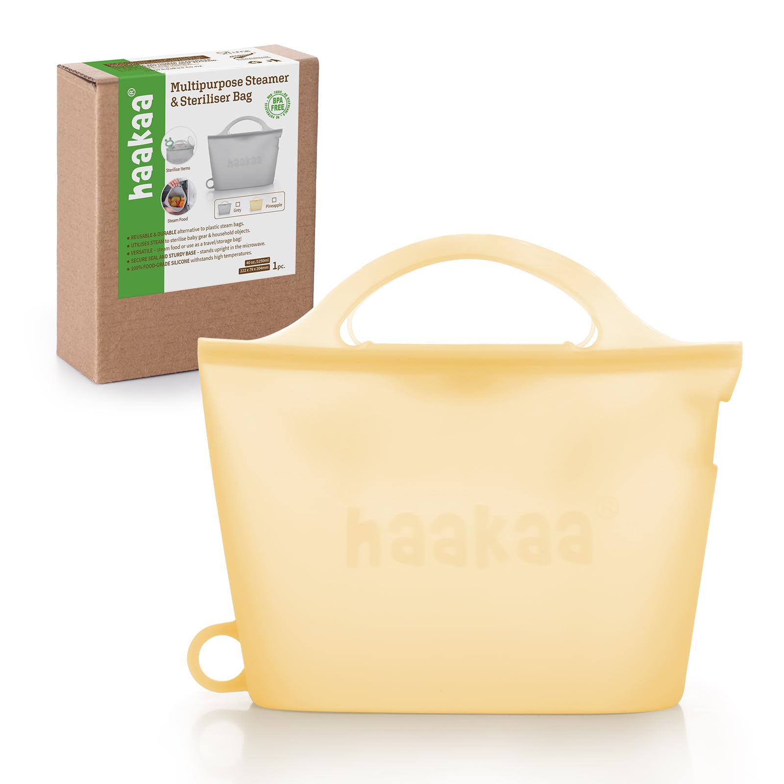 Haakaa On-The-Go Silicone Microwave Steam Sterilizer Bags for Travel, 40oz/1250ml Reusable Silicone Steaming Bags for Baby Bottles, Breast Pump,