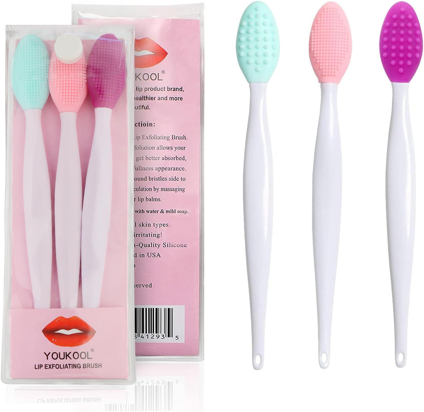 YOUKOOL Double-Sided Silicone Exfoliating Lip Brush Tool (3 Pcs)