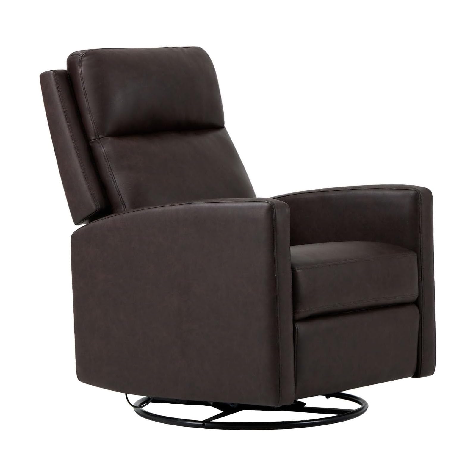 colamy recliner chair, pu leather 360° swivel rocker recliner, nursery glider recliner with ergonomic high backrest and upholstered deep seat for living room, bedroom, color chocolate