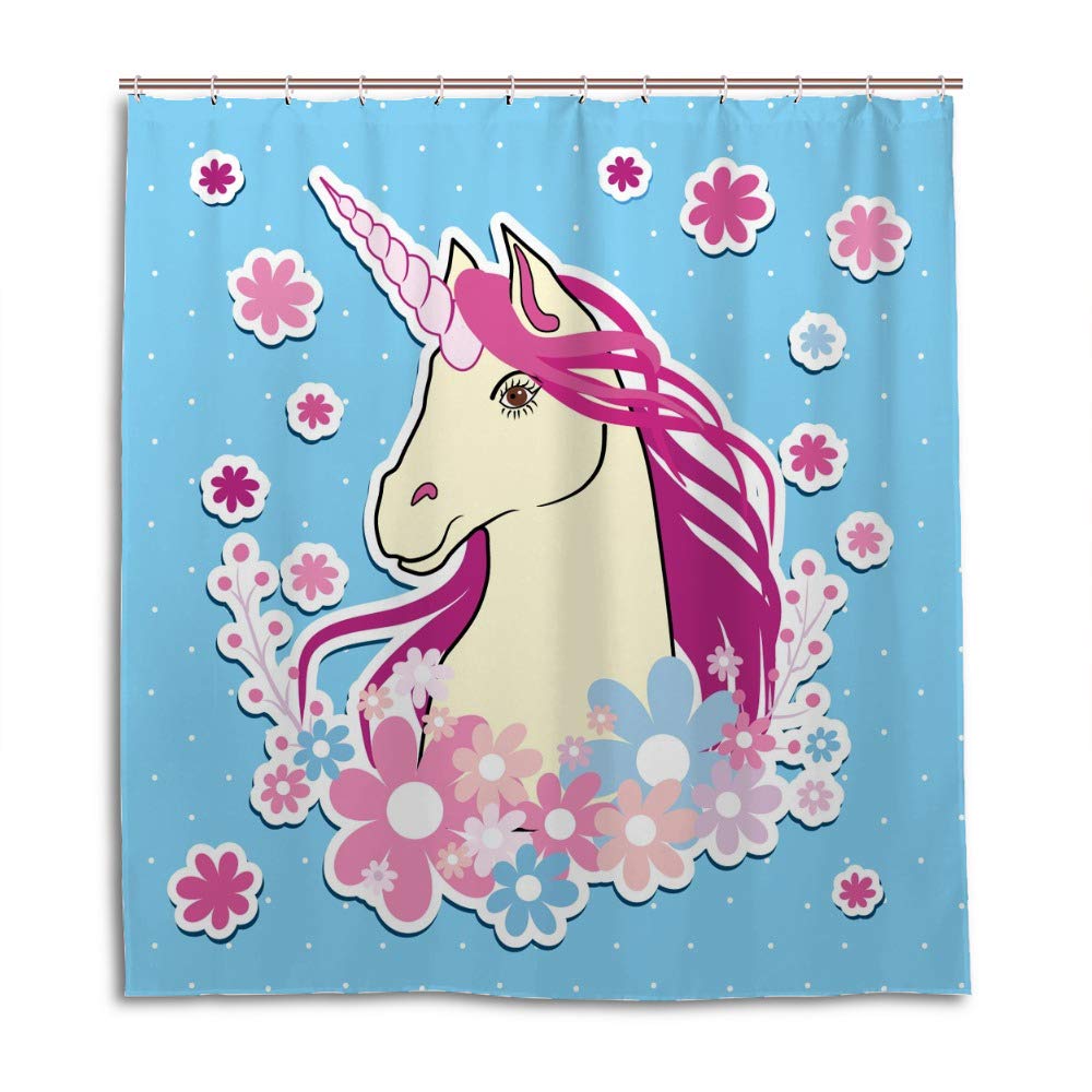 Rideau de douche Chenhong en polyester motif licorne 180x180 cm avec 12 crochets