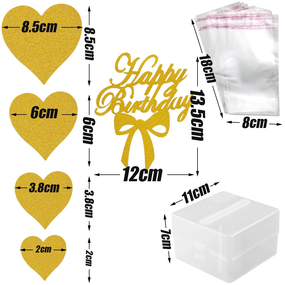 Owevvin Cake Money Box Set with DIY Glitter Heart Cake Toppers, Happy