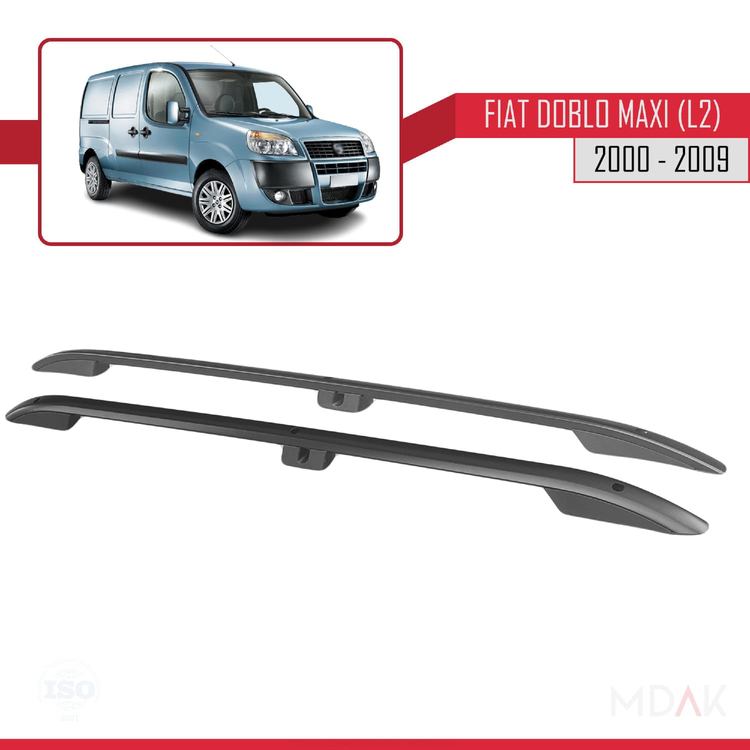 MDAK Kompatibel mit FIAT Doblo Maxi 2000-2009 (Langer Radstand L2/H1) Dachreling Dachträger Gepäckträger Schwarz