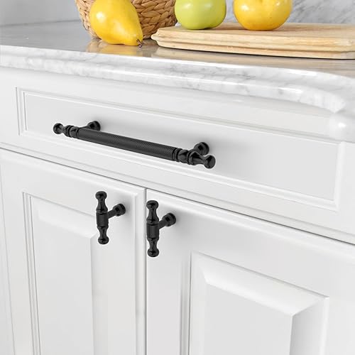 Miniatura 2 de Asidrama Paquete de 10 manijas de gabinete de cocina moleteadas de 5 pulgadas (5.039 in), color negro mate, tiradores de gabinete, accesorios de