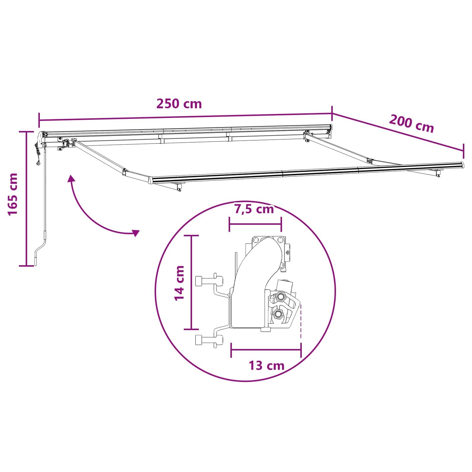 Tenda da sole retrattile, 2,5 x 2 m, colore sabbia | Parasole flessibile per patio e veranda: robusto telaio in alluminio con moderno motivo a strisce per un comfort ombreggiato.