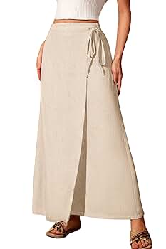 Amazon.com: ELLEVEN Women's Linen Long Wrap Skirt Flowy