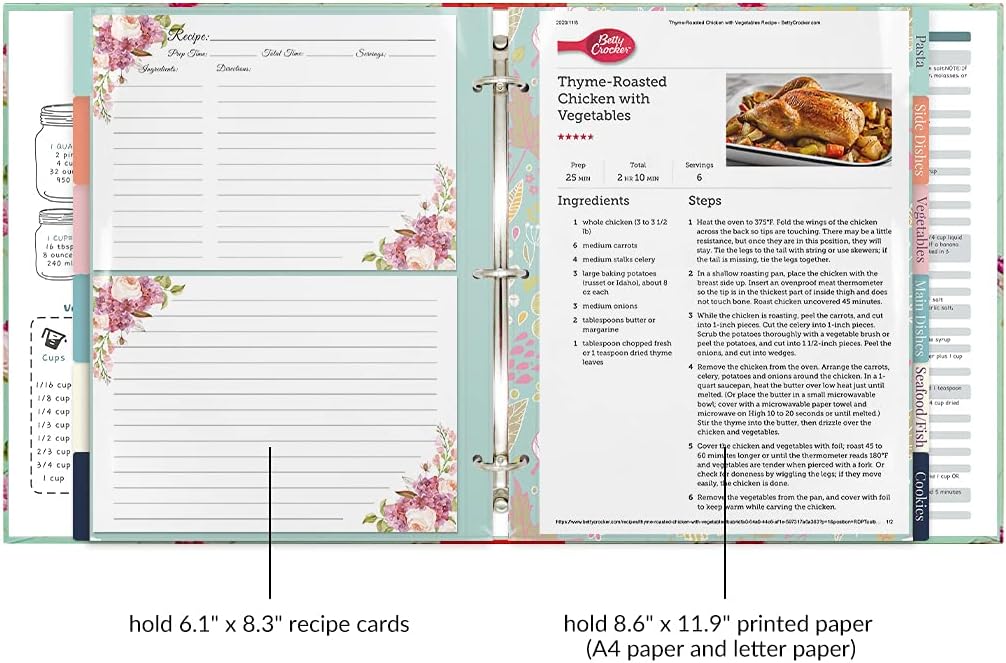 Recipe Binder, Blank Recipe Book to Write in Your Own Recipes, 3 Ring Cookbook Binder for Recipes with dividers Full Page 8.5 x 11(Floral)