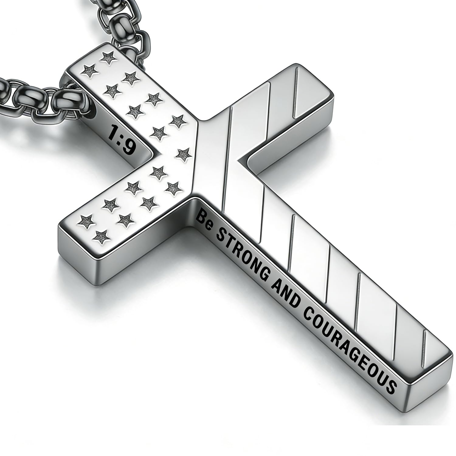 Collier croix Bible homme acier anti-allergie pendentif drapeau USA