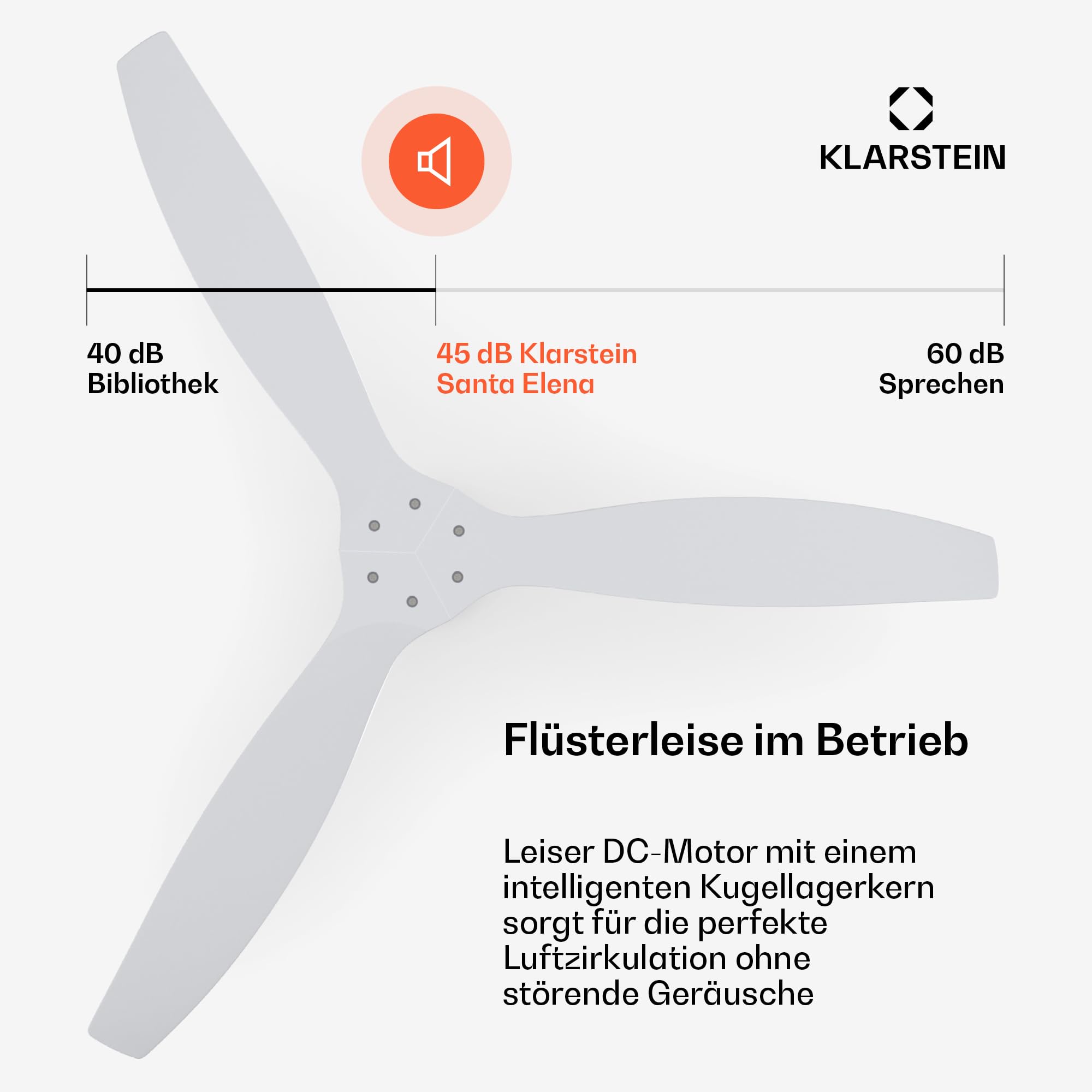Klarstein Santa Elena Deckenventilator – Smart App & Fernbedienung, 6 Geschwindigkeiten, 132 cm, Leiser Betrieb, Sommer & Winter Modus, 10260 m³/h, Modernes Design, Weiß