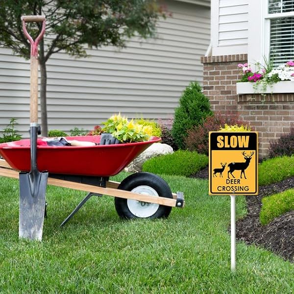 Soliyoahee Caution Safety Sign - Slow Deer Crossing with Stake - 8x12inch Aluminum Outdoor Decoration - Rustproof Sturdy Sign for Outdoor Use - Easy Install - Set of 1 by Soliyoahee - Used condition - Image 4