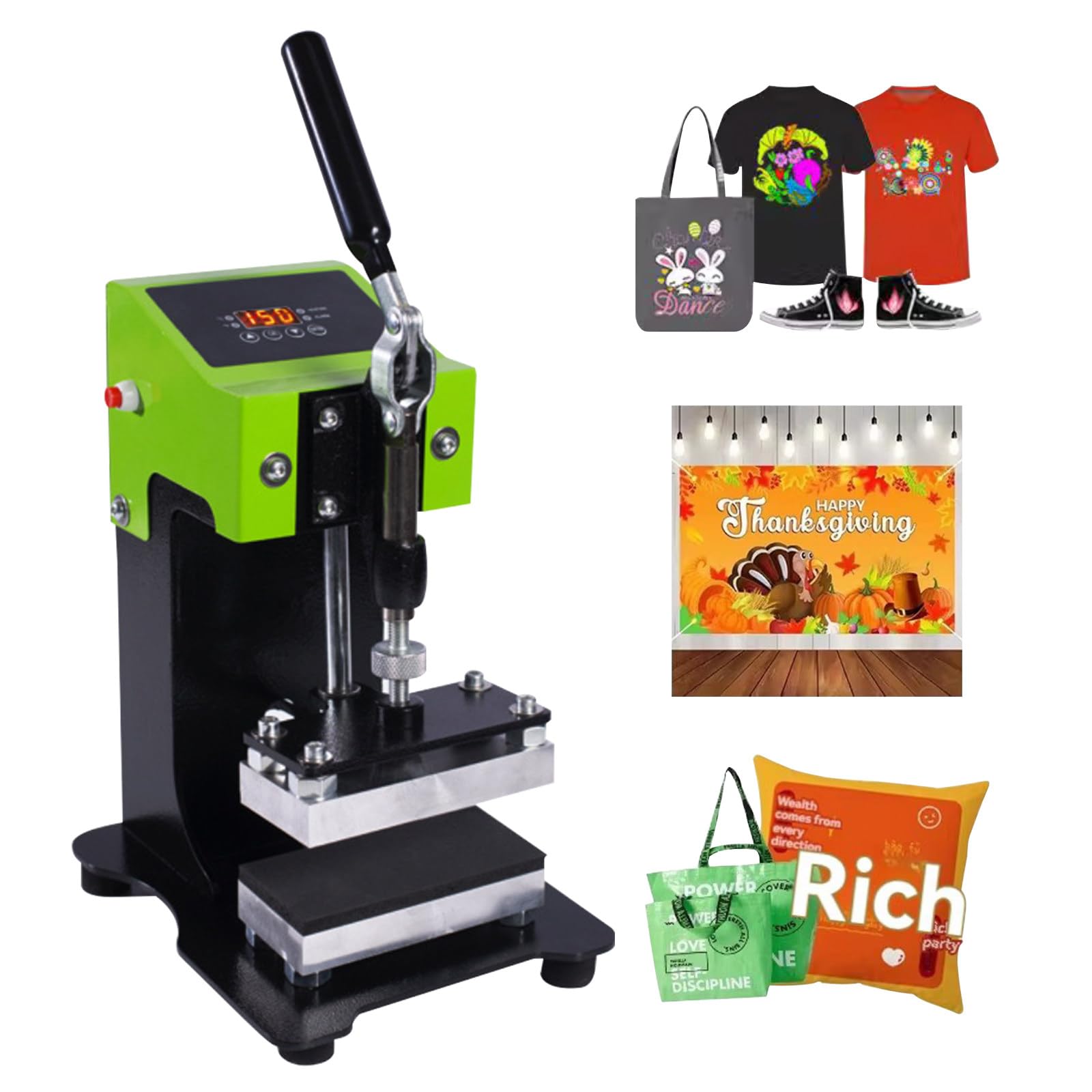 Pressa a caldo manuale con controllo touch screen LCD e pulsante timer, doppie piastre riscaldanti da 2,4*4,7 pollici, adatta per pelle, borse, magliette e stampa a trasferimento termico.
