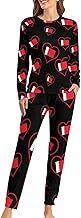 I Love Bahrain Red Heart Soft Pajama Set Lounge Sets for Women Long Sleeve Warm Fit with Pockets