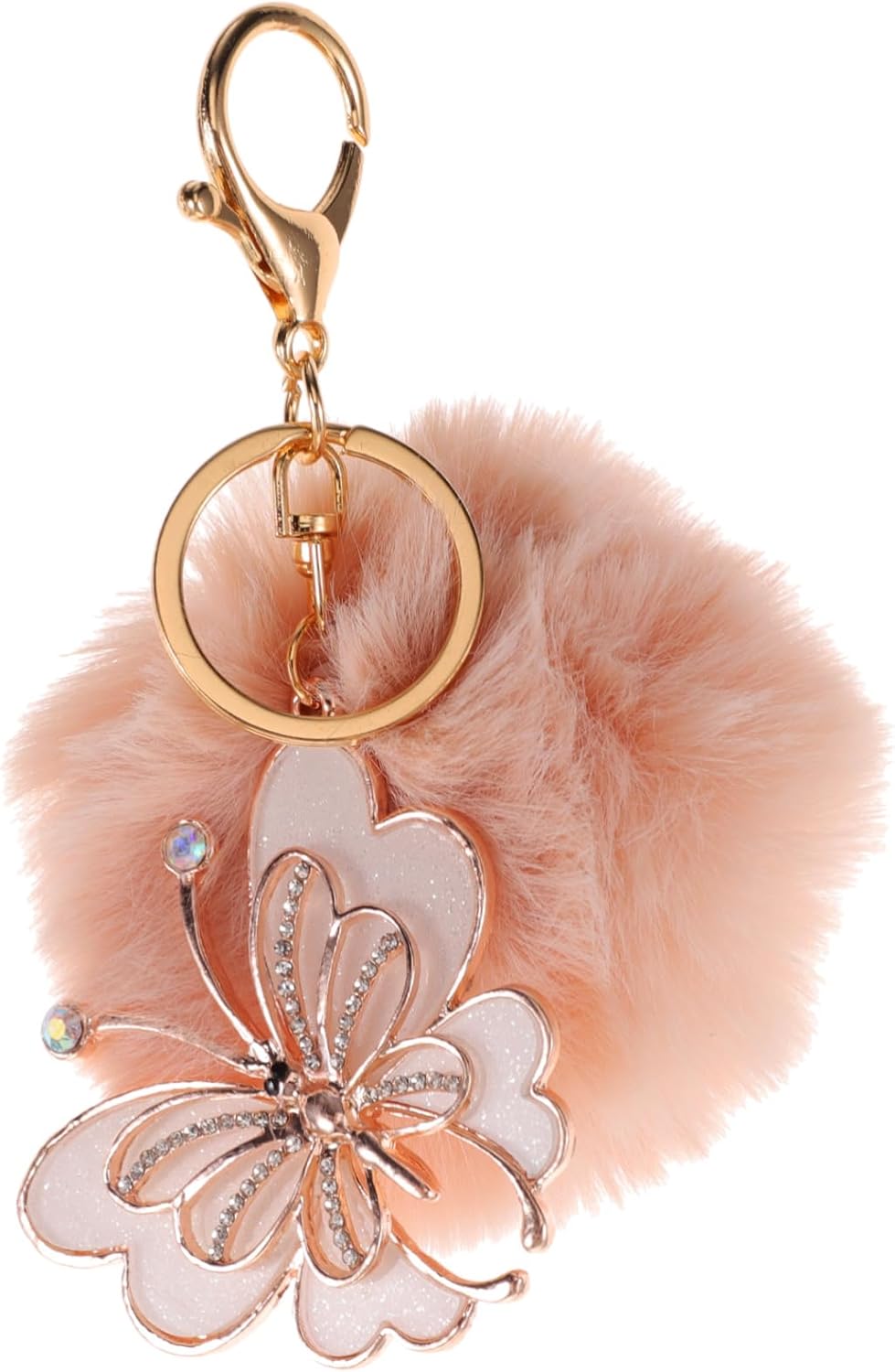 Butterfly Cute Fuzzy Pom Pom Ball Bag Charm Lightweight Key Ring Accessories for Car Purse Backpack