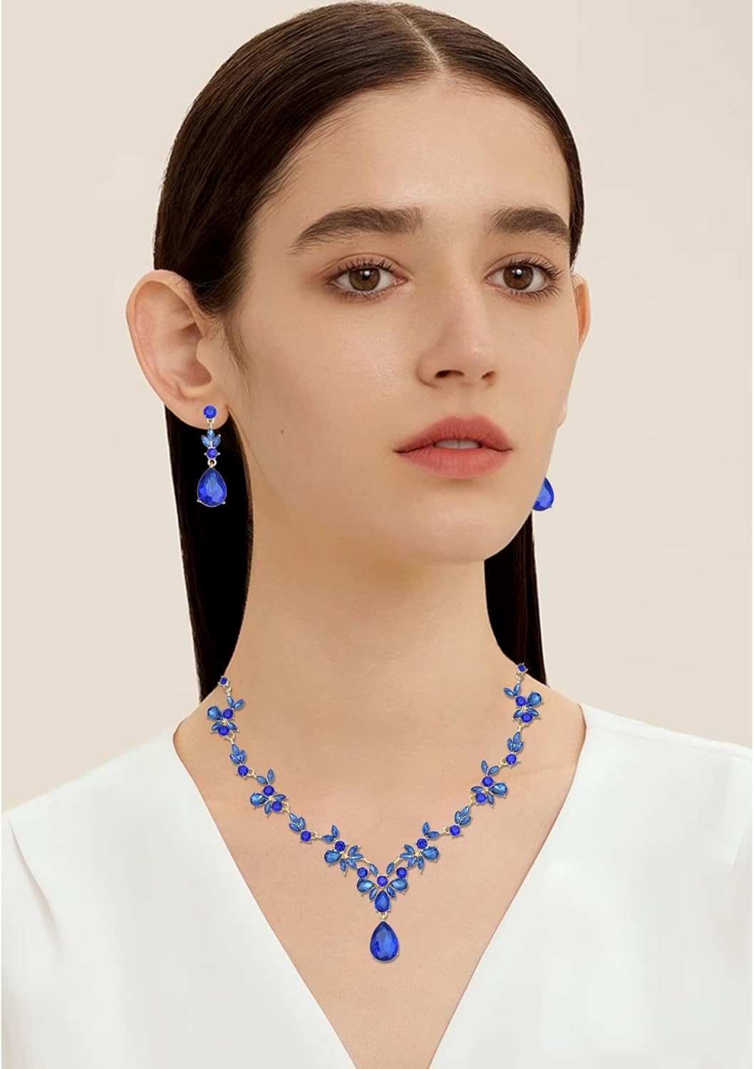 Wedding Jewelry Set for Women Bridal Floral Necklace Dangle Earrings Bracelet Set Crystal Prom Party Costume Accessories for Bride #0015 - Image 2