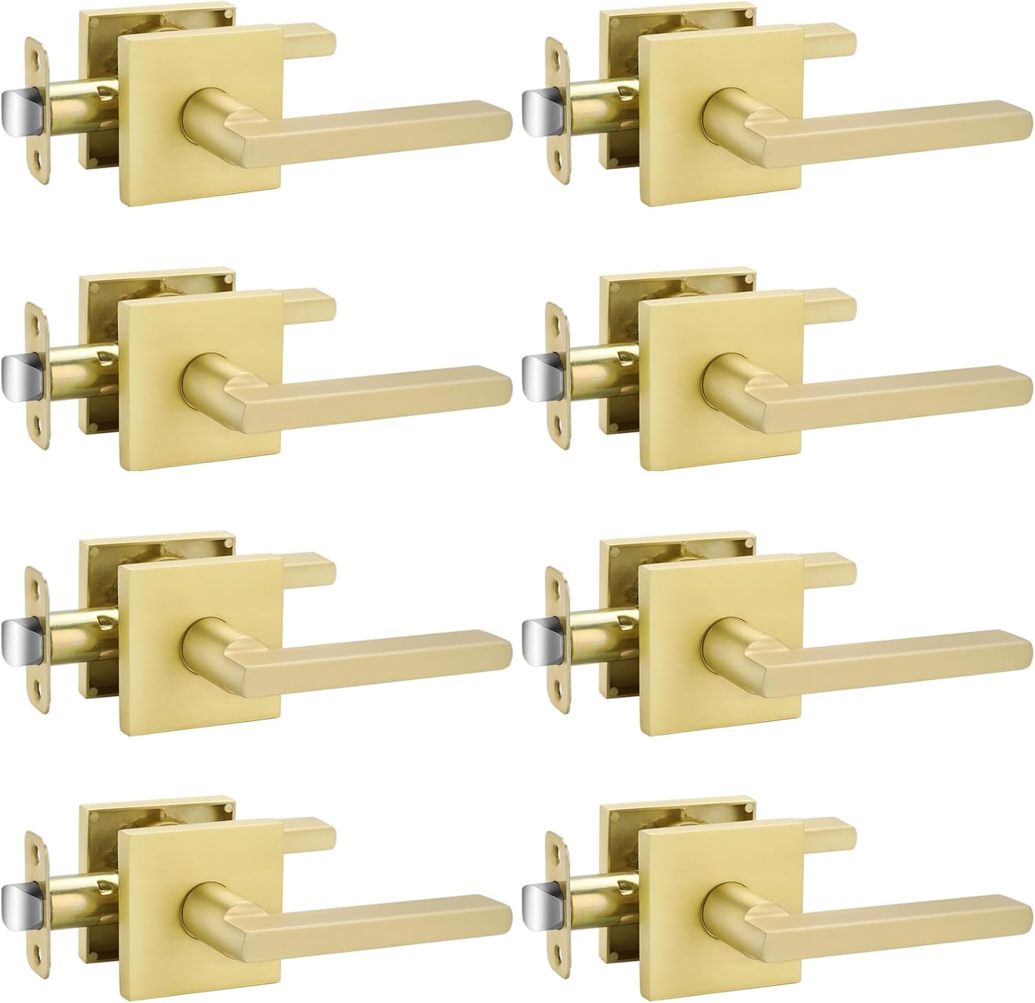 goldenwarm Gold Passage Door Handles for Hallways & Closets, Zinc Alloy Non-Locking Brushed Gold Closet Door Handles, Heavy Duty Passage Door Hardware (8 Pack)