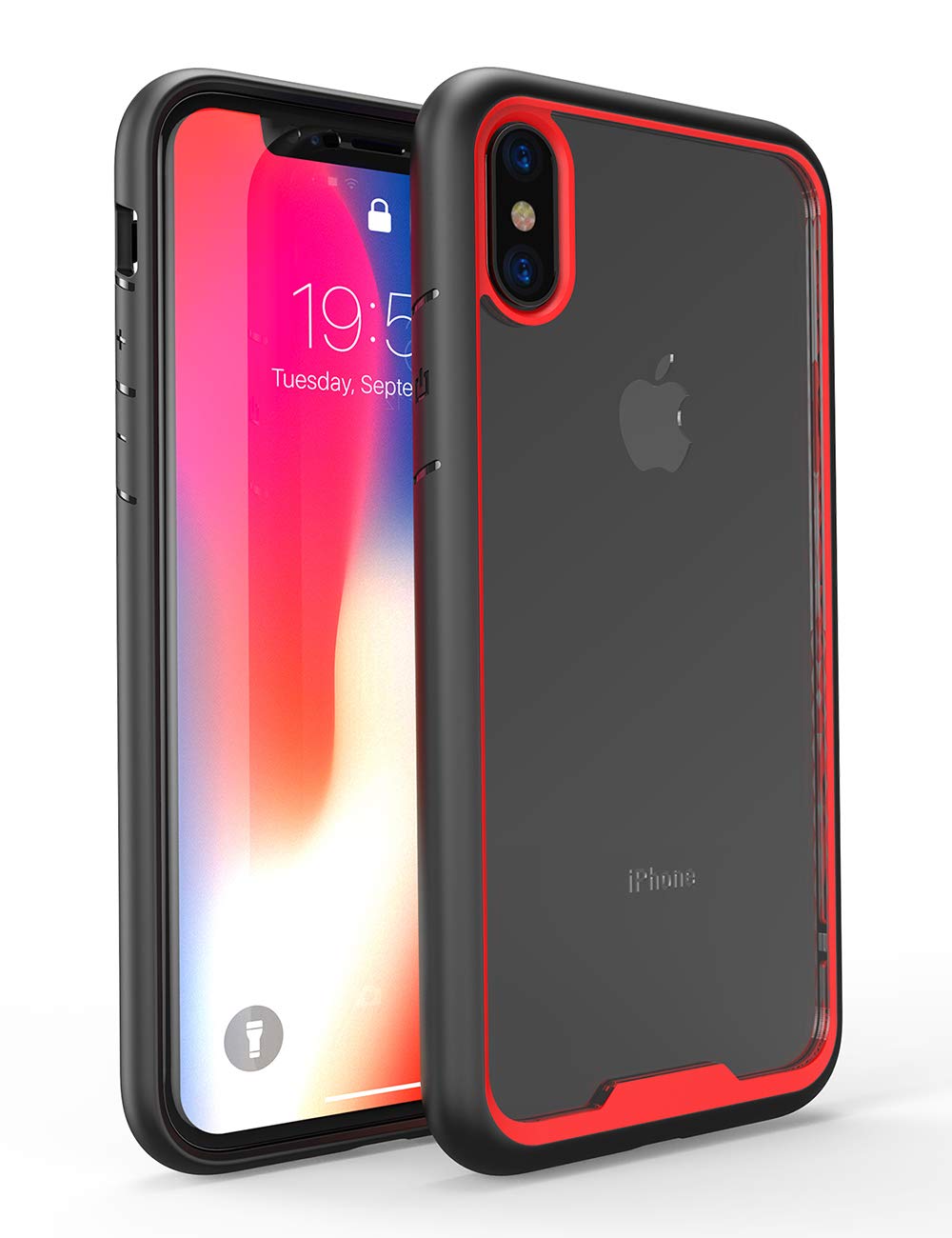 IQD Case Compatible with iPhone X and iPhone Xs Cover Hard Back Premium Hybrid Protective Clear Case Soft Silicone Rubber Bumper Frame Shock Absorption Anti-Scratch Red FBC-X10BL-Red