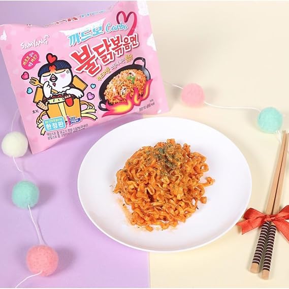 Samyang Buldak Noodles Carbonara 5 Pack, Korean Spicy Chicken Ramen, Carbonara Ramen Noodles, Hot Stir Fry Instant Noodles 130g x5