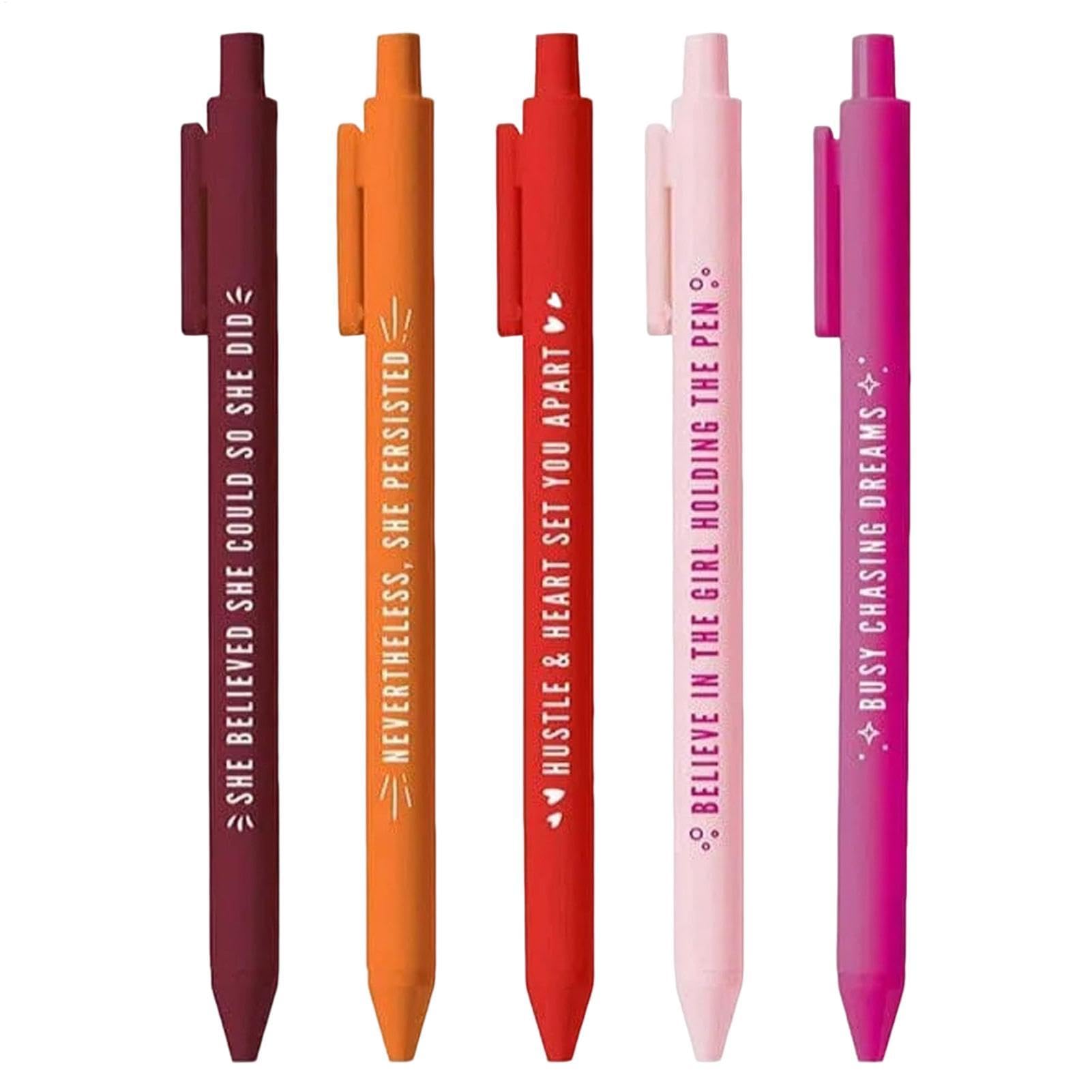 Qyljeiwred 5 Pack Motivational Pens, Funny Inspirational Pen Set For Women, Retractable Black Ink Motivational Pens Congratulations Present For Teacher Colleague