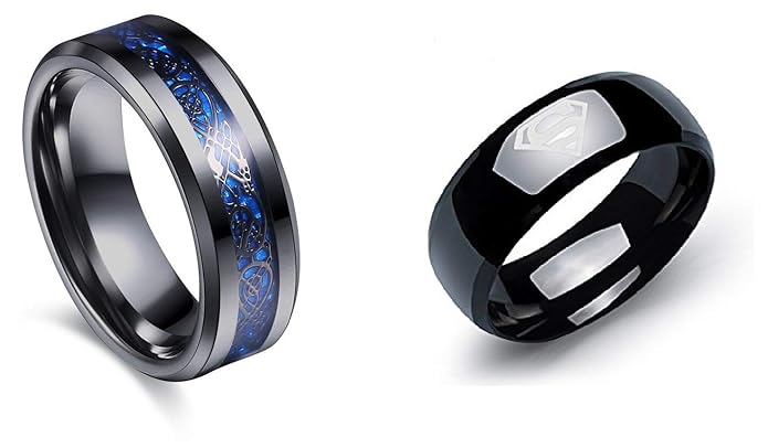 Yellow Chimes Black Fashion Jewellery for Men & Rings for Boys (YCSSRG-883DRGN-BL + YCFJRG-SUP2245BK)