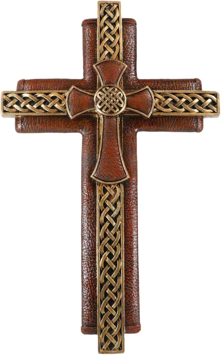 Ebros Gift Rustic Western Celtic Knot Scrollwork Faux Tooled Leather Multiple Layered Wall Cross Decor Plaque 12" H Inspirational Accent Decorative Crosses