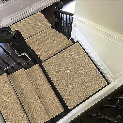 PURE ERA Bullnose Carpet Stair Treads Set Tape Free Non-Slip Indoor Stair Protectors Pet Friendly Rugs 9.5" x 30"(2 Pieces,Khaki Mini-Diamond Trellis) by PURE ERA - Used condition - Image 9