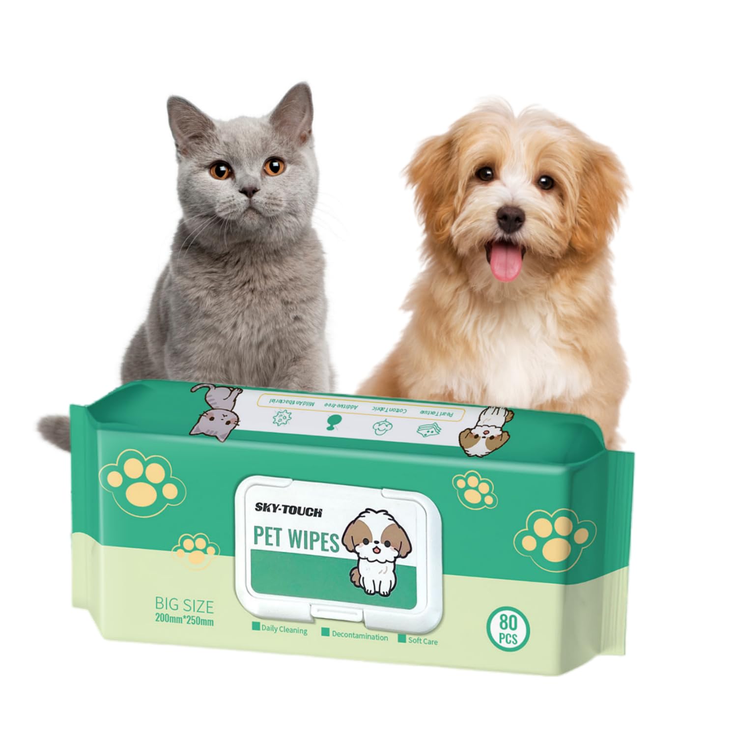SKY-TOUCH Dog Wipes 80pcs, Large Pet Grooming Wipes for Dogs & Cats, for full body, eye wipes, ear wipes, Paws, & Butt Unscented (1 pack)