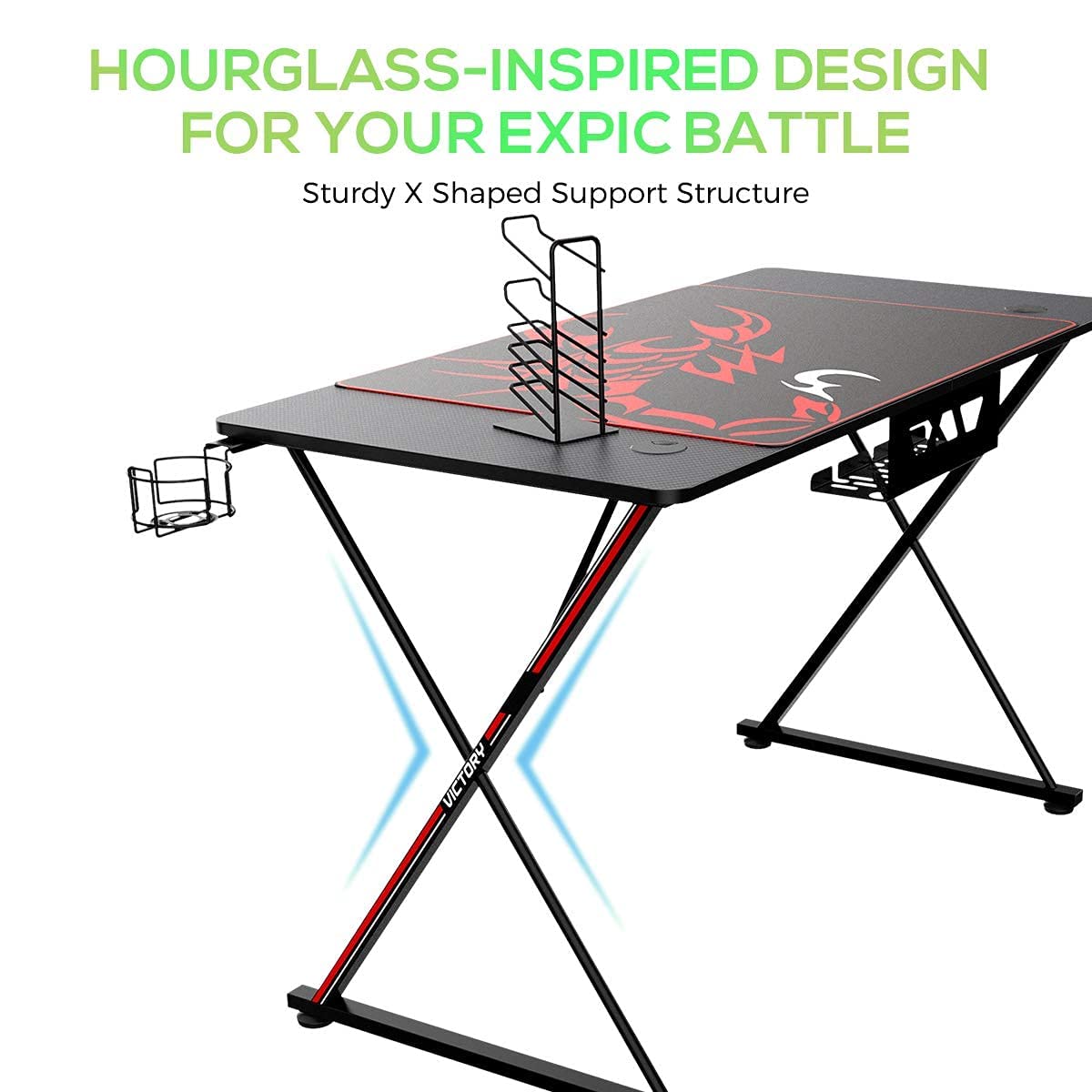 EUREKA ERGONOMIC Gaming Desk 120 * 60cm XShaped Computer Gaming Desk