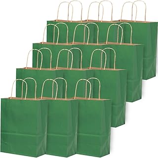 Gcardist 16 bolsas de papel kraft medianas con asas, 27 x 21 x 11 cm, bolsas de regalo, color verde intenso, multiuso (tamaño mediano, 7,6 x 4,75 x 10,5 pulgadas)