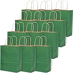 qiqee 32-Packs Deep Green Paper Gift Bags with Handles Bulk 7.6x4.75x10.5 Medium Size Gift Bags Multiple Uses