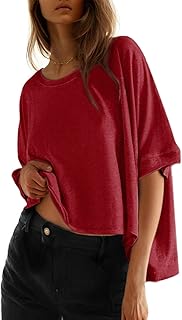 Summer Shirts 2025 Womens Solid T Shirts for Women Loose Oversized Tops Basic Tee